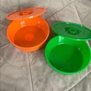 Orange and Green Plastic Containers